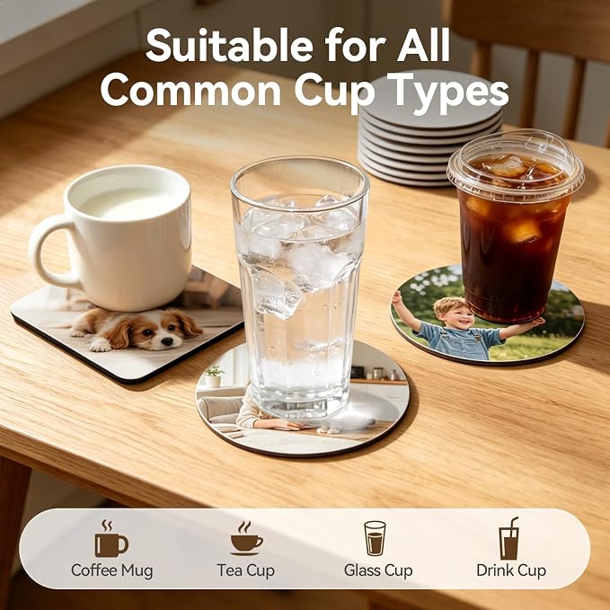 40 Pcs Sublimation Blank Coasters, Heat Transfer Wood Cork Coasters, 20 Round & - Image 4