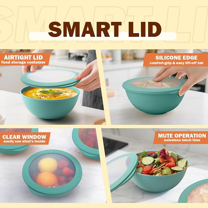 40 OZ Wheat Straw Bowls with Lids Set, Alternative Plastic Food Containers with - Image 4