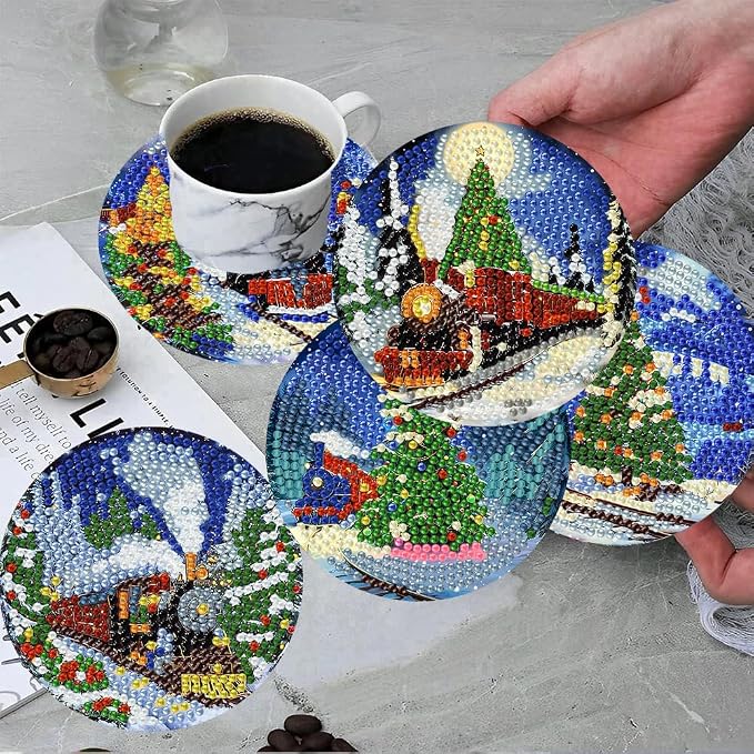 ijbnhd Christmas Train Diamond Art Coasters, 4x4 inch | Diamond Painting Kits - Image 4