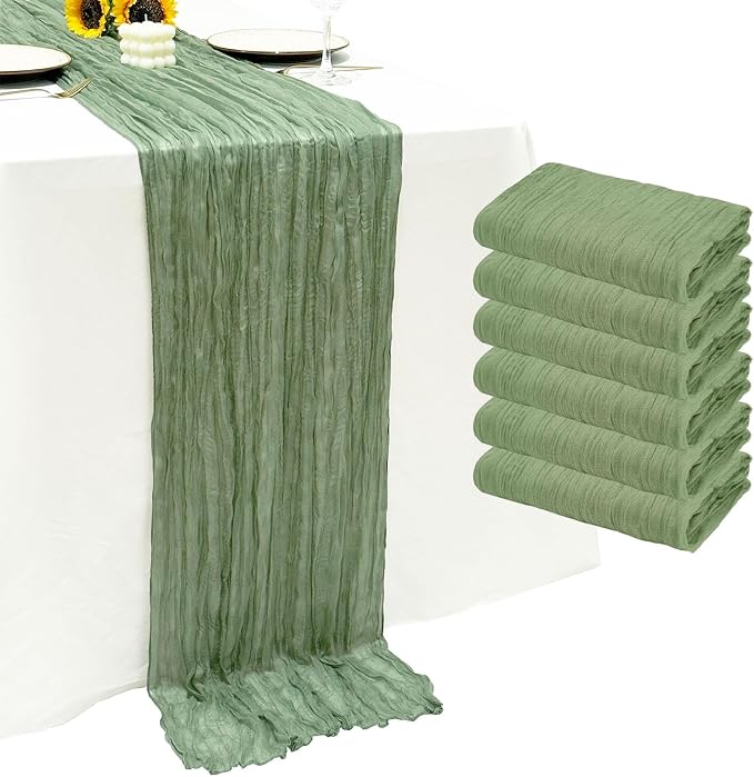 6Pack Sage Green Cheese Cloth Table Runner 20x120inch Gauze Table Runners | by Seveups