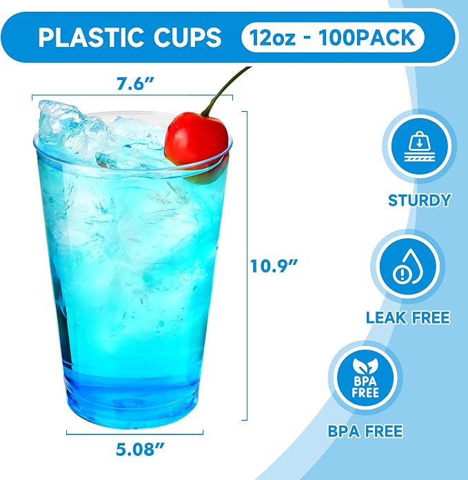 RACETOP 12 oz 100 Pack Disposable Plastic Cups, Disposable Clear Plastic Cups - Image 2