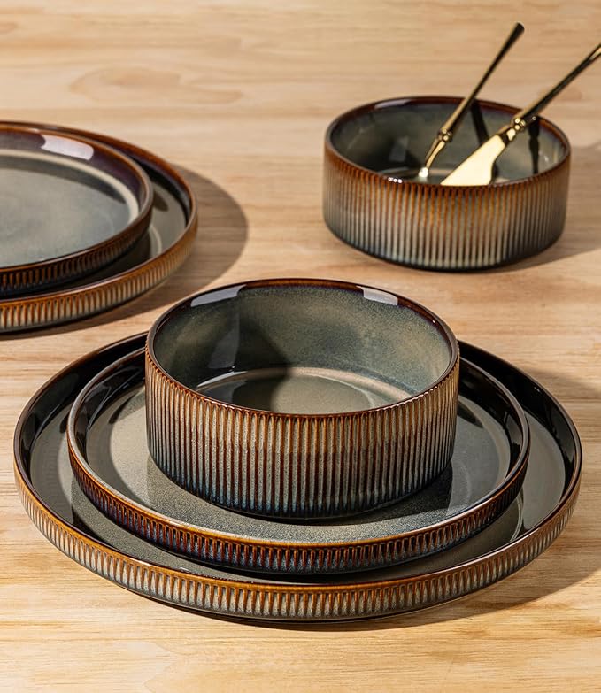 Ceramic Dinnerware Set for 4, 16-Piece Plates and Bowls Set | Lightweight - Image 5