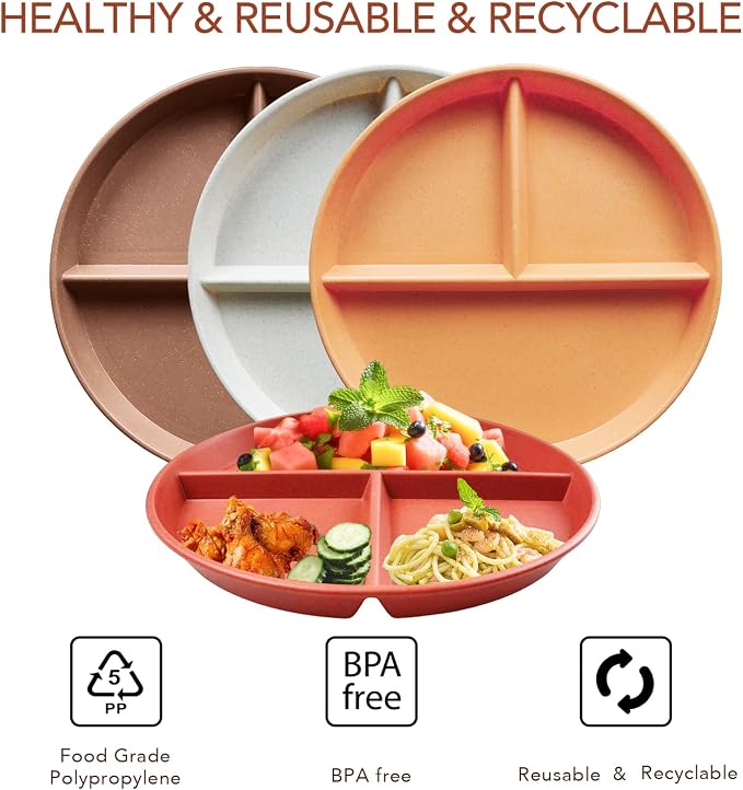 9 Inch 4PCS Unbreakable Portion Control Plates, Divided Plates - Image 4