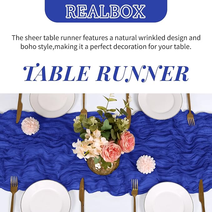 6 Pack Royal Blue Cheesecloth Table Runner 17x108 Inch Semi Sheer Boho Gauze - Image 3