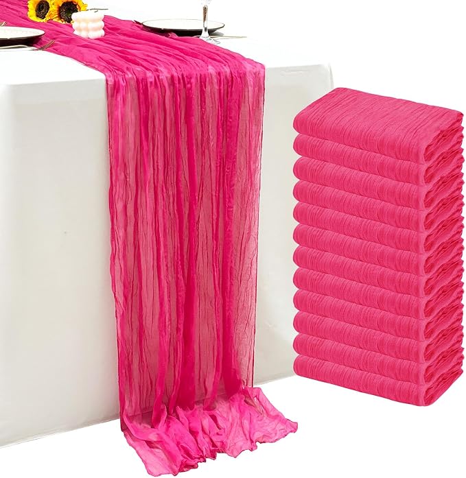 12Pack Hot Pink Cheesecloth Table Runner 20 x 120 inch Gauze Table Runner | by Seveups