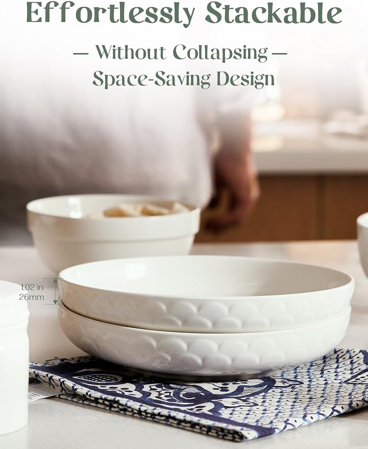 DOWAN Pasta Bowls Set of 4 for Large Portions, 54 oz Textured Motif Large Salad - Image 7