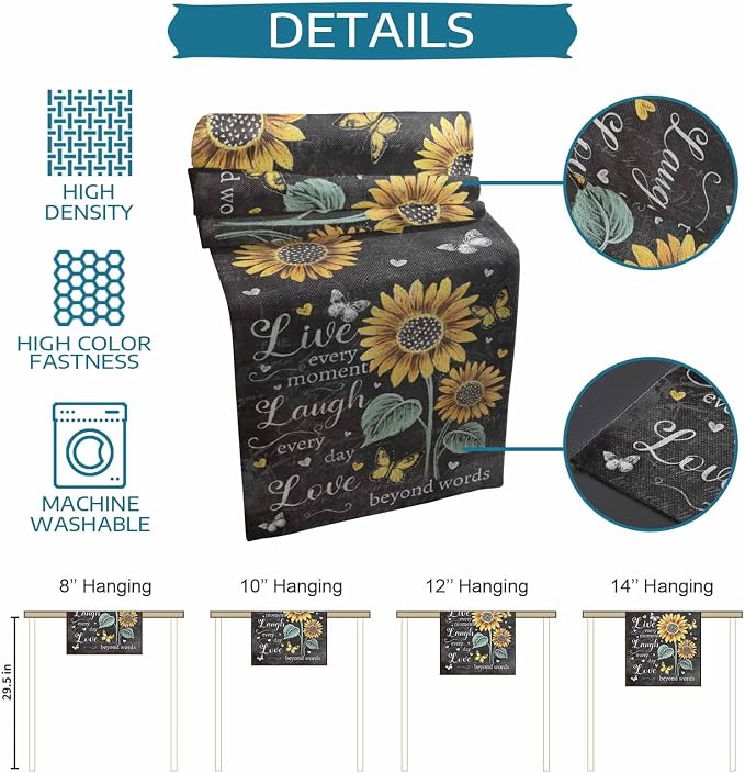 Retro Sunflower Table Runners 36 Inches Long, Spring Summer Farmhouse Table - Image 8