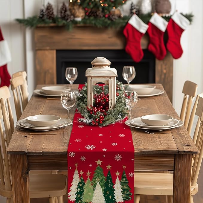Christmas Table Runner 13x108 Inch, Xmas Trees Snowflakes Holiday Decorative - Image 3