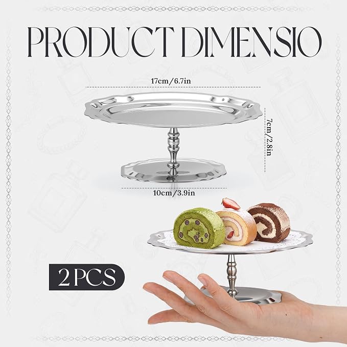 2 Pcs Stainless Steel Footed Serving Tray Oval Elevated Serving Platter Dessert - Image 2