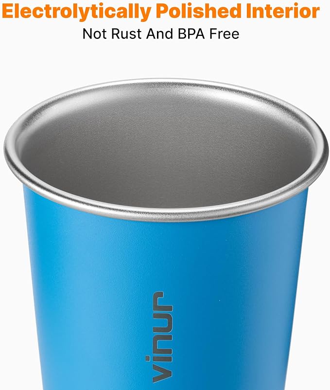 VINUR Stainless Steel Cups-20 oz Stackable Metal Drinking Glasses 4 Pcs | 20 oz - Image 4