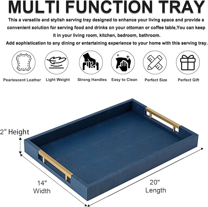 Navy Blue Faux Leather Serving Tray - Image 3