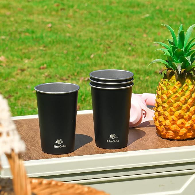 4 Pack Stainless Steel Cups 16oz -Black Stackable Metal Drinking Glasses - Image 8
