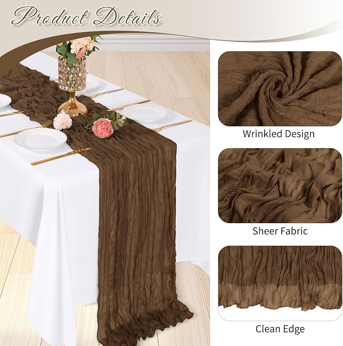 6 Pack Brown Cheesecloth Table Runner, 17 x 108 inch, Semi Sheer Boho Cheese - Image 4