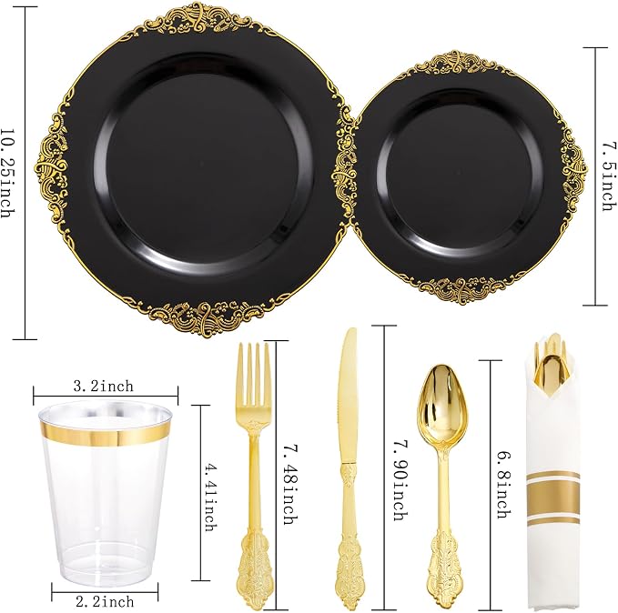 210 Pcs Black Gold Plates for Graduation | Black Party Plates Set for 30 Guests - Image 5