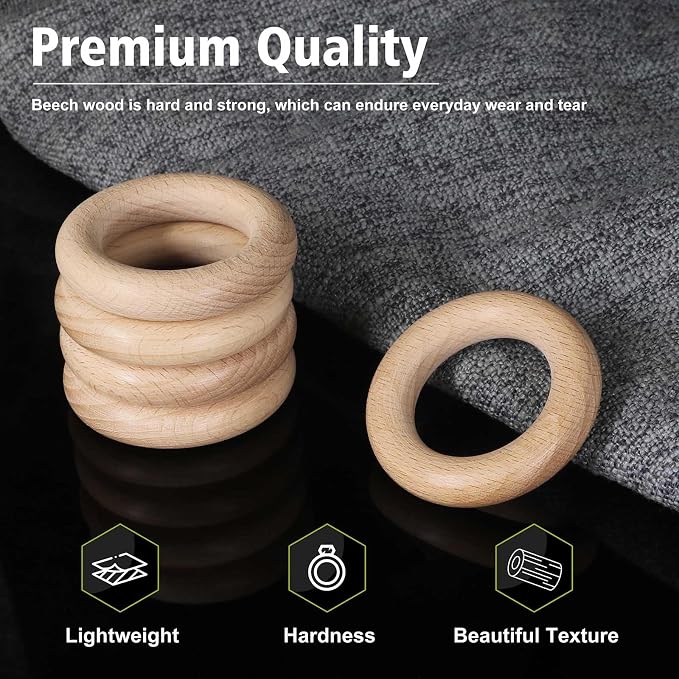 FoDau770 10pcs Natural Beech Wooden Rings, Unfinished Solid Wood Rings Heavy - Image 3