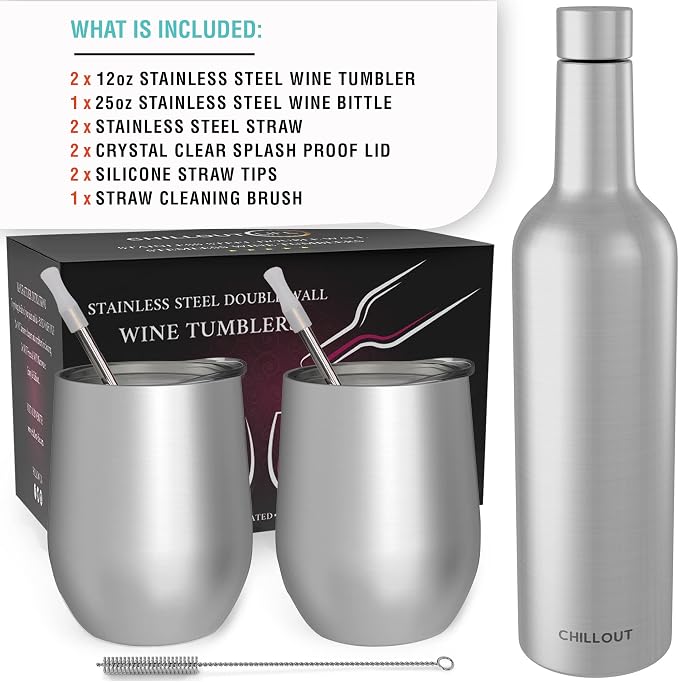 CHILLOUT LIFE 12 oz Stainless Steel Wine Tumblers 2 Pack & 1 Insulated Wine - Image 5