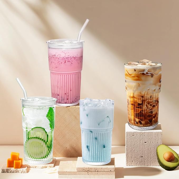 Luiaiog 18.5oz Glass Cups with Lids and Straws - Image 8