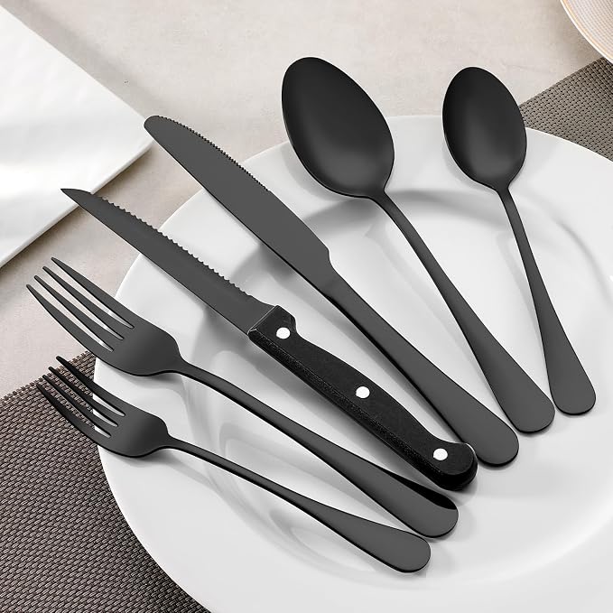 24 Pcs Black Forks and Spoons Silverware Set, Food Grade Stainless Steel - Image 7
