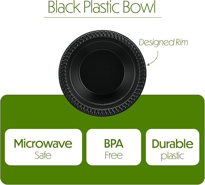PLASTICPRO 200 PCS Black Plastic Bowls Light Weight 12 oz Plastic Soup Bowls - Image 5
