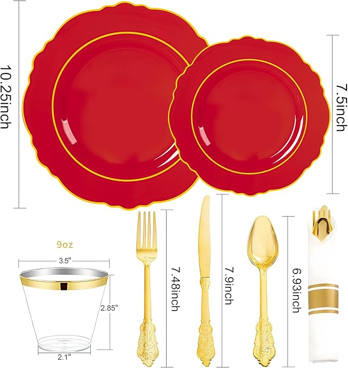 350PCS Red Plastic Plates - Image 7