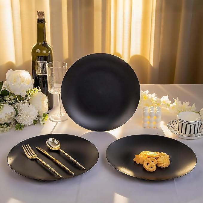 ejonirinjonir 80pcs 10.25in Heavy-Duty Black Plastic Plates - Image 3