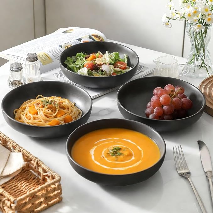 Stoneware Pasta Bowls, 34 oz Large Salad Bowl Set of 4, Ceramic Serving Bowls - Image 3