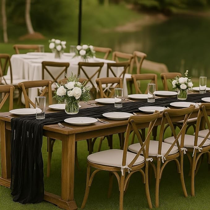 6 Pack Black 10FT Cheesecloth Table Runner 120 Inch Rustic Boho Gauze Cheese - Image 4
