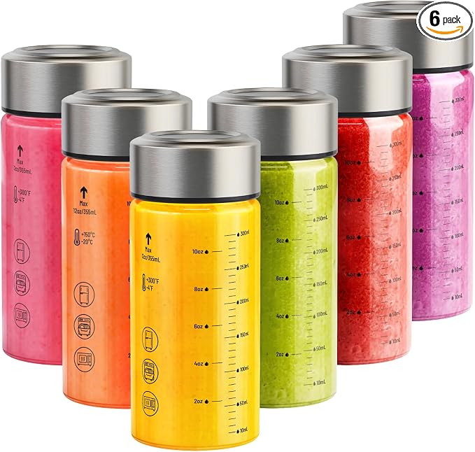 Sursip Wide Mouth Borosilicate Glass Juice Bottles 12oz 6 Pack by Sursip%C2%AE