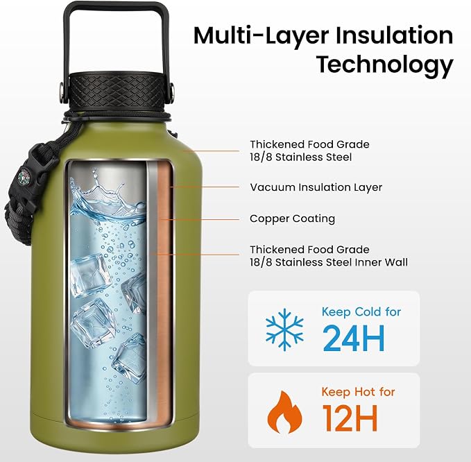 Konokyo 50 oz Insulated Stainless Steel Water Bottle Jug - Image 3