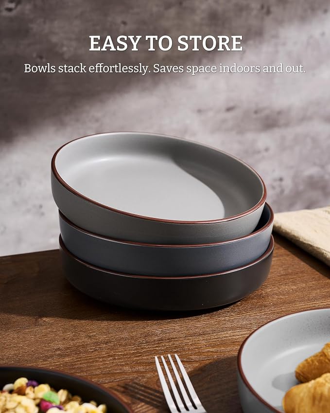famiware Mercury Pasta Bowls Set of 4, 33 oz Large Salad Bowls, Lead-free and - Image 6