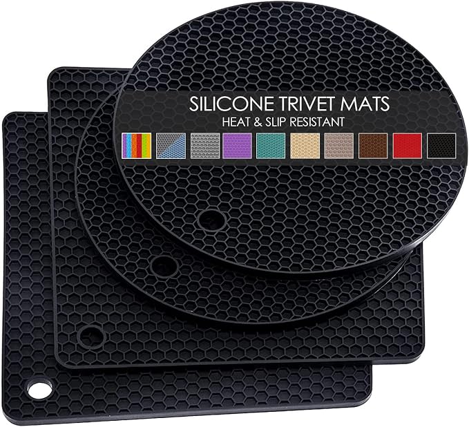 4 Pack Silicone Trivets for Hot Pots and Pans, Non-Slip & Heat Resistant by QPIXDIGITAL