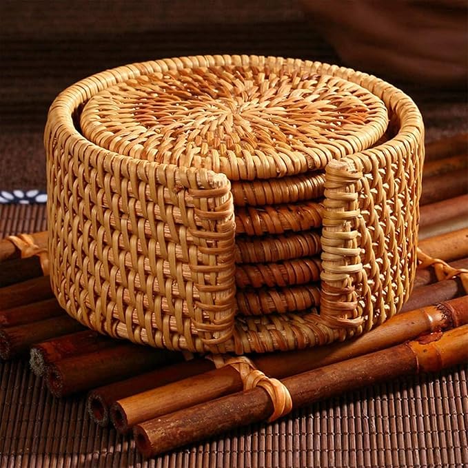 Handmade Natural Rattan Coasters - Image 8