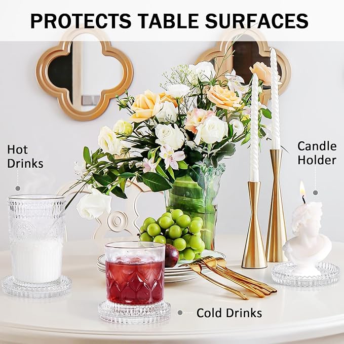 Modern Clear Glass Coasters Set of 8, Cute Coasters Table Mats - Image 4