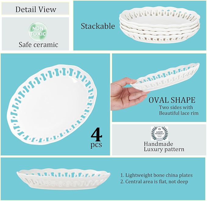 4 Pack Small Lace Serving Plates, Cute Side Dishes Set of 4 to Home Kitchen - Image 3
