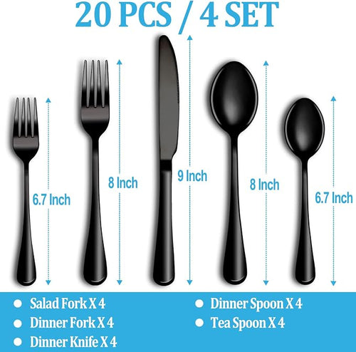 20 Pcs Black Silverware Set, Stainless Steel Flatware Set Service - Image 2