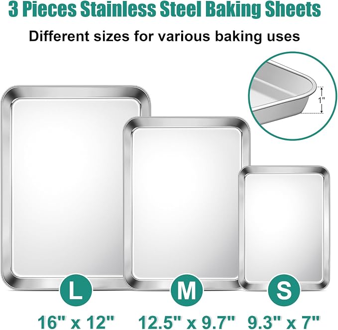 TeamFar Baking Sheet, Cookie Sheets Baking Pans Set of 3, 16/12.5/9.3 Inch | - Image 2
