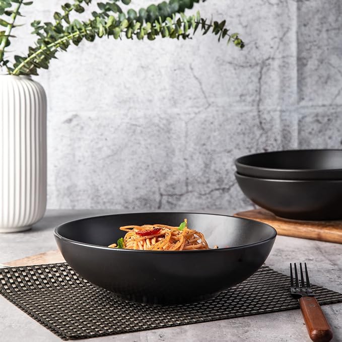 AmorArc 8.75‘’ Large Pasta Bowls, 42 ounce Deep Stoneware Bowls Set of 4 - Image 3