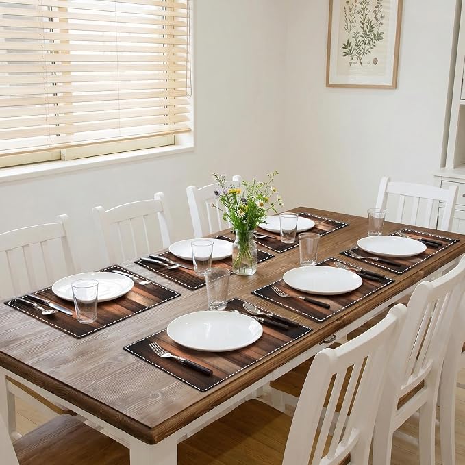 Emvency Farmhouse Placemats Set of 6, Striped Rustic Farmhouse Brown Abstract - Image 5