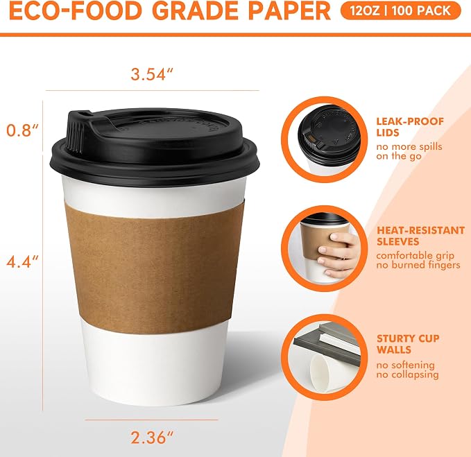 METAPRINT 100 Pack 12 oz Disposable Coffee Cups - Image 2