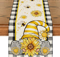 Artoid Mode Buffalo Plaid Sunflower Gnome Bee Summer Table Runner, Seasonal by ArtoidMode