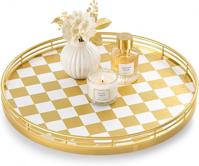 AMH 12-Inch Gold and White Checkerboard Lazy Susan by AMH