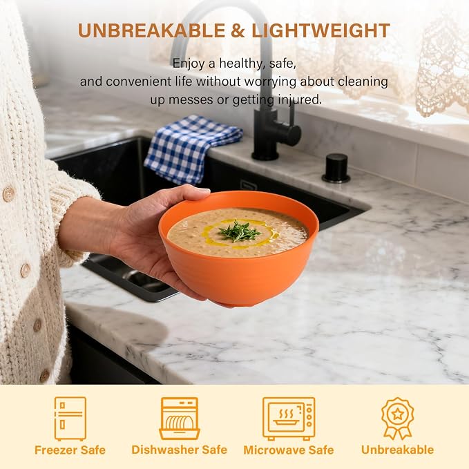 Wheat Starw Cereal Bowls, Unbreakable Bowl Set 6 PCS, Microwave and Dishwasher - Image 5