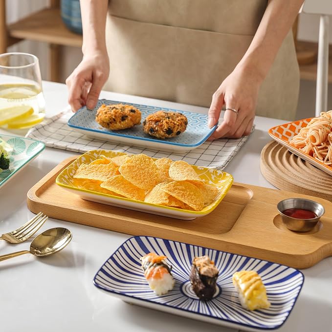 Selamica Ceramic Rectangular Salad Plates Set of 4, Small Serving Plates - Image 4