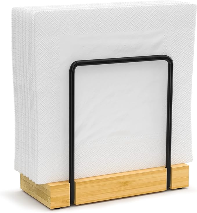 Wican Napkin Holder for Table, Bamboo Iron Standing Napkin Dispenser | Kitchen by Wican