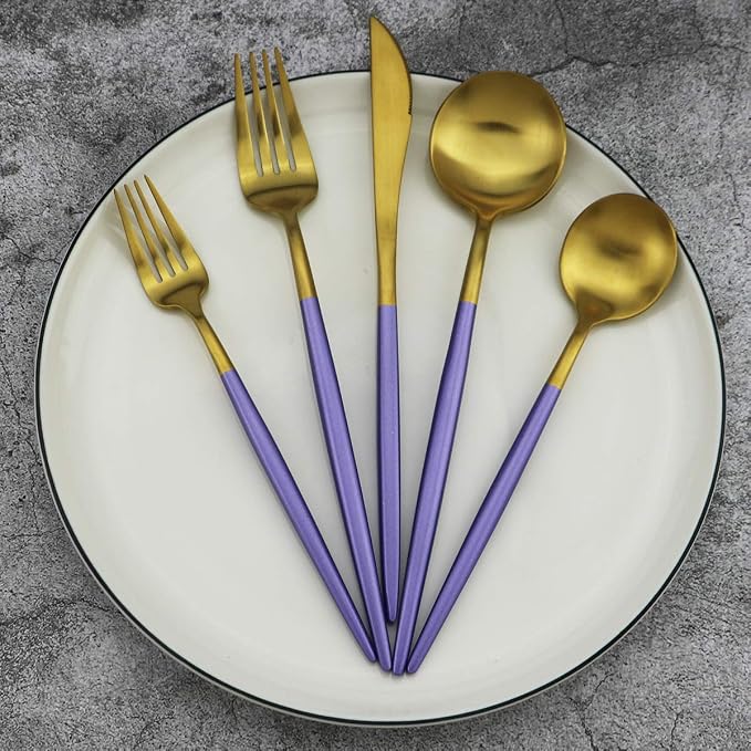 5-Piece Matte Gold Silverware Set, 18/10 Stainless Steel Satin Finish Flatware - Image 4