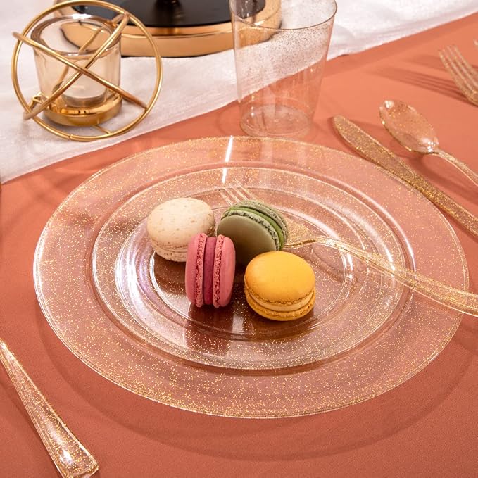 102 Pcs Gold Glitter Plastic Plates, BPA Free, 51 Dinner & 51 Dessert Plates - Image 4