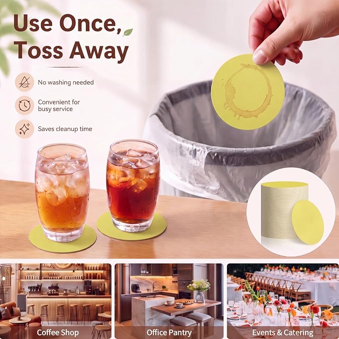 TaoBary 200 Pcs Round Cardboard Paper Coasters Bulk 1mm, 4 Inch Disposable - Image 4