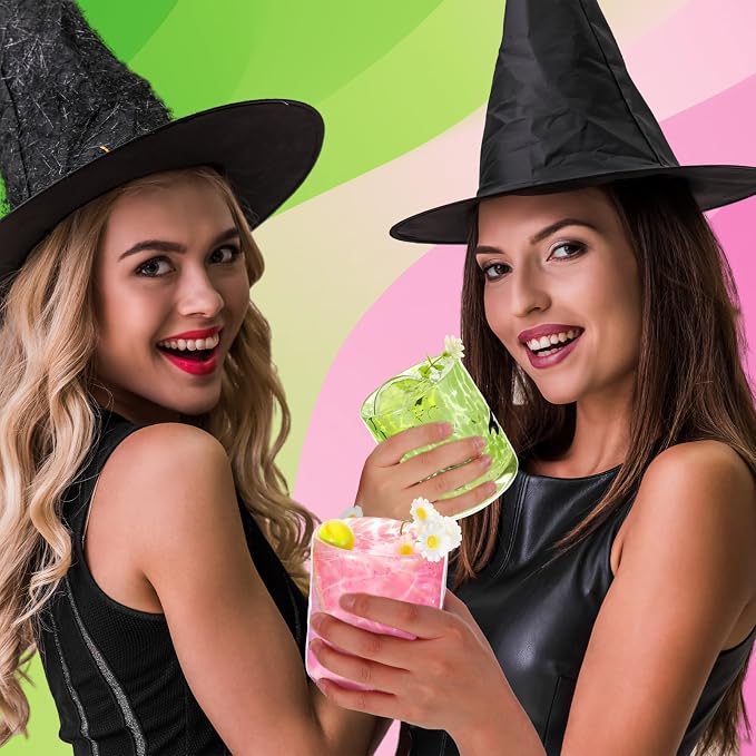 SiliFine 2 Pcs Witch Princess Icon Juice Glasses - 14oz Green Pink Stemless - Image 7