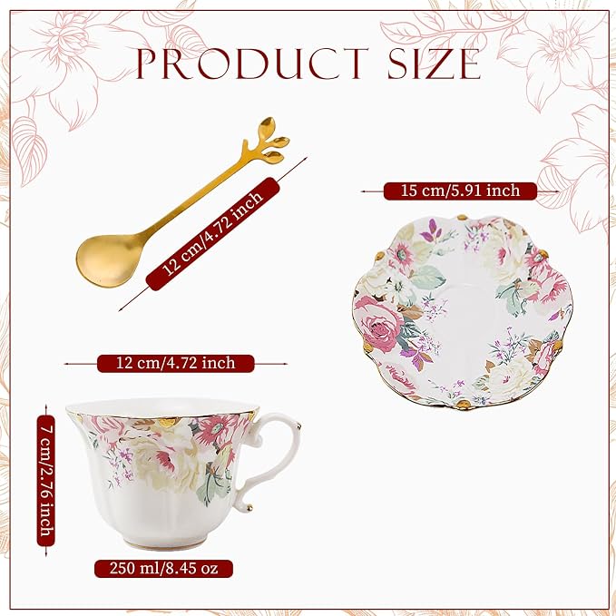 TATSUMI Country Roses 18 Peices Bone China Tea Cup And Saucer Set, English - Image 2