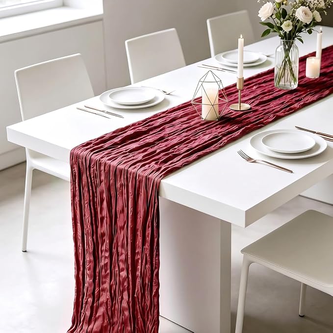 3 Pack Burgundy Cheesecloth Table Runner 21 x 120 Inch Boho Gauze Sheer Table - Image 4